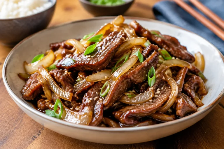 Bœuf caramélisé aux oignons, sauce soja-miel ultra-fondante