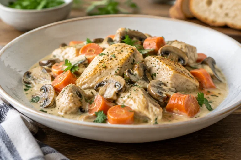Blanquette de poulet crémeuse aux carottes et champignons
