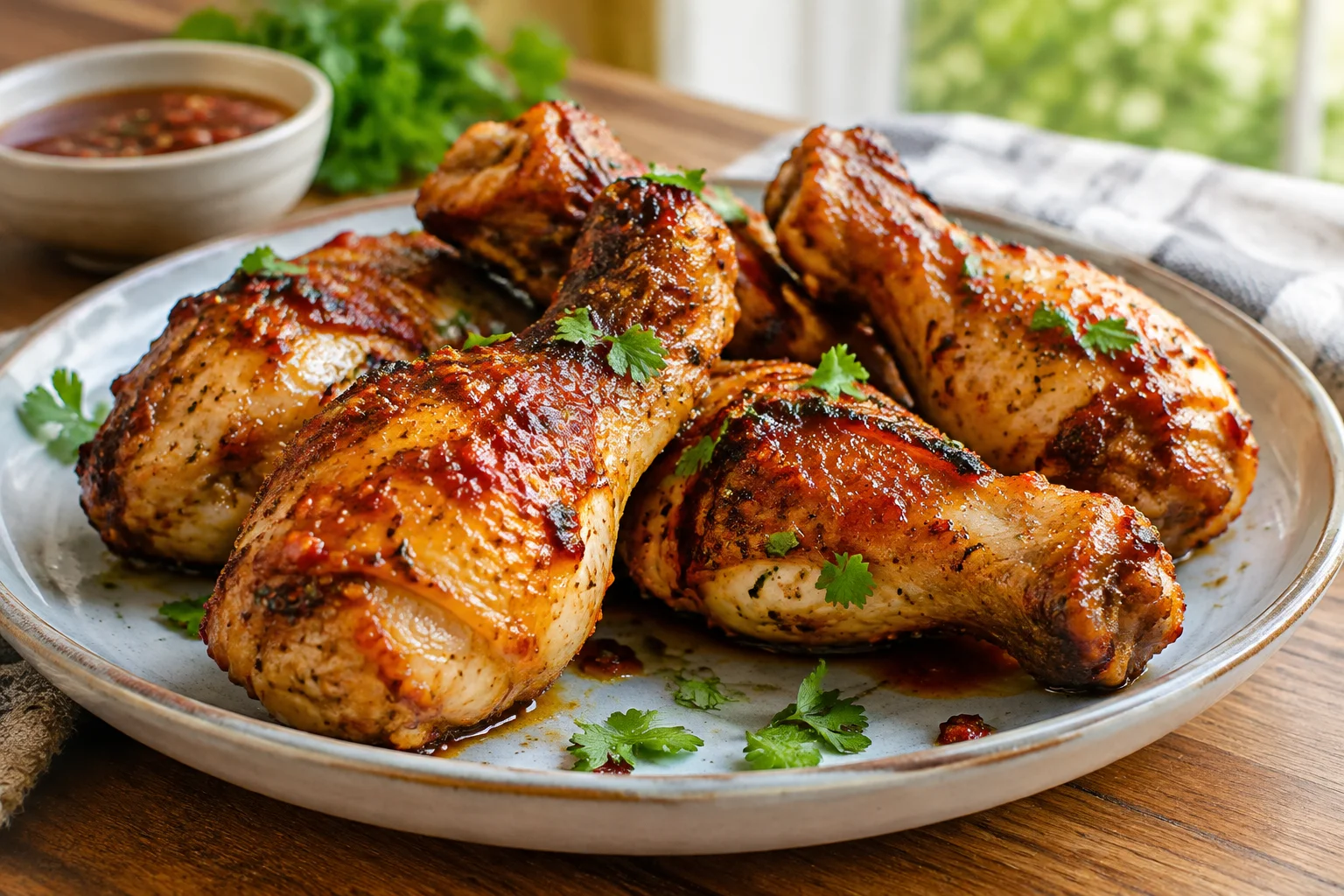 Pilons de poulet croustillants à l'Air Fryer, glaçage chili caramélisé