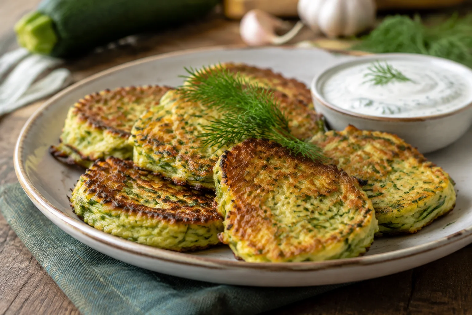 Galettes de courgette croustillantes à l'aneth et à l'ail