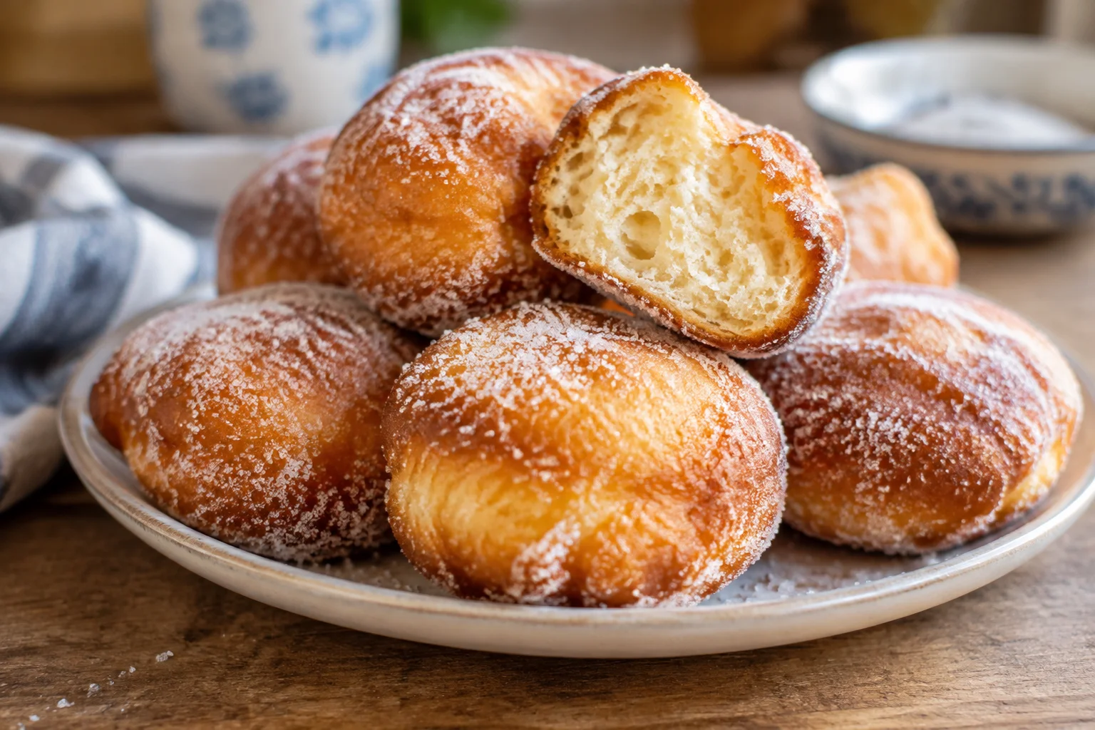 Beignets au sucre moelleux façon carnaval, levés à la levure fraîche