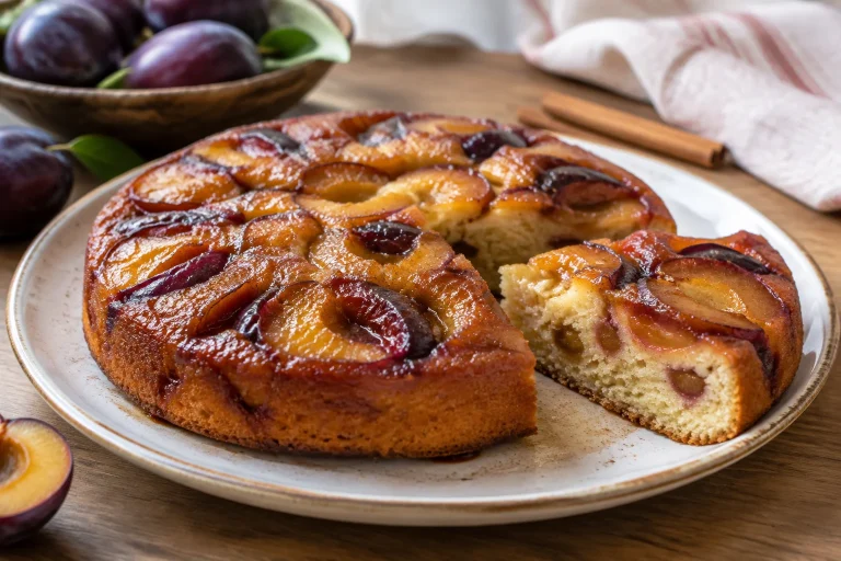 Gâteau aux prunes à la poêle, moelleux et caramélisé sans four