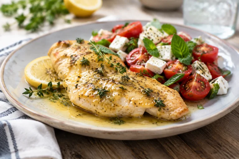 Blanc de poulet citron-ail au thym et beurre fondu