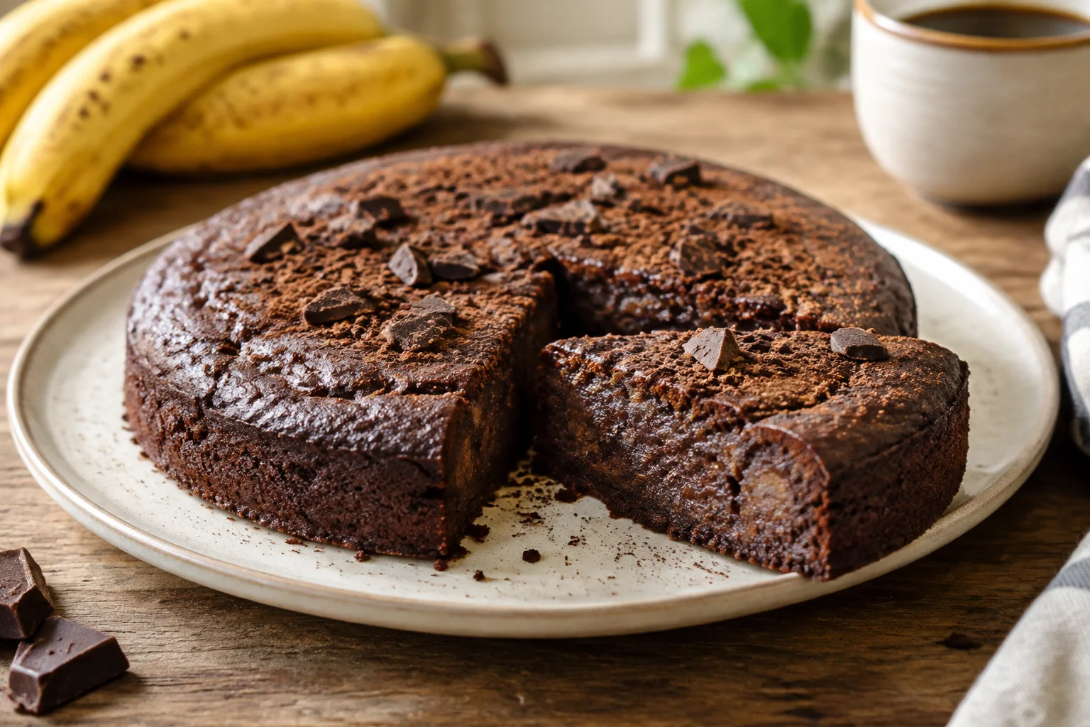 Gâteau banane-chocolat sans farine, cuisson express au cacao