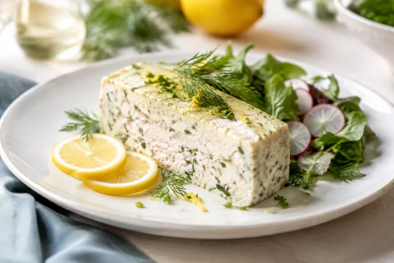 Terrine de poisson blanc au citron et aux herbes fraîches, cuite au bain-marie
