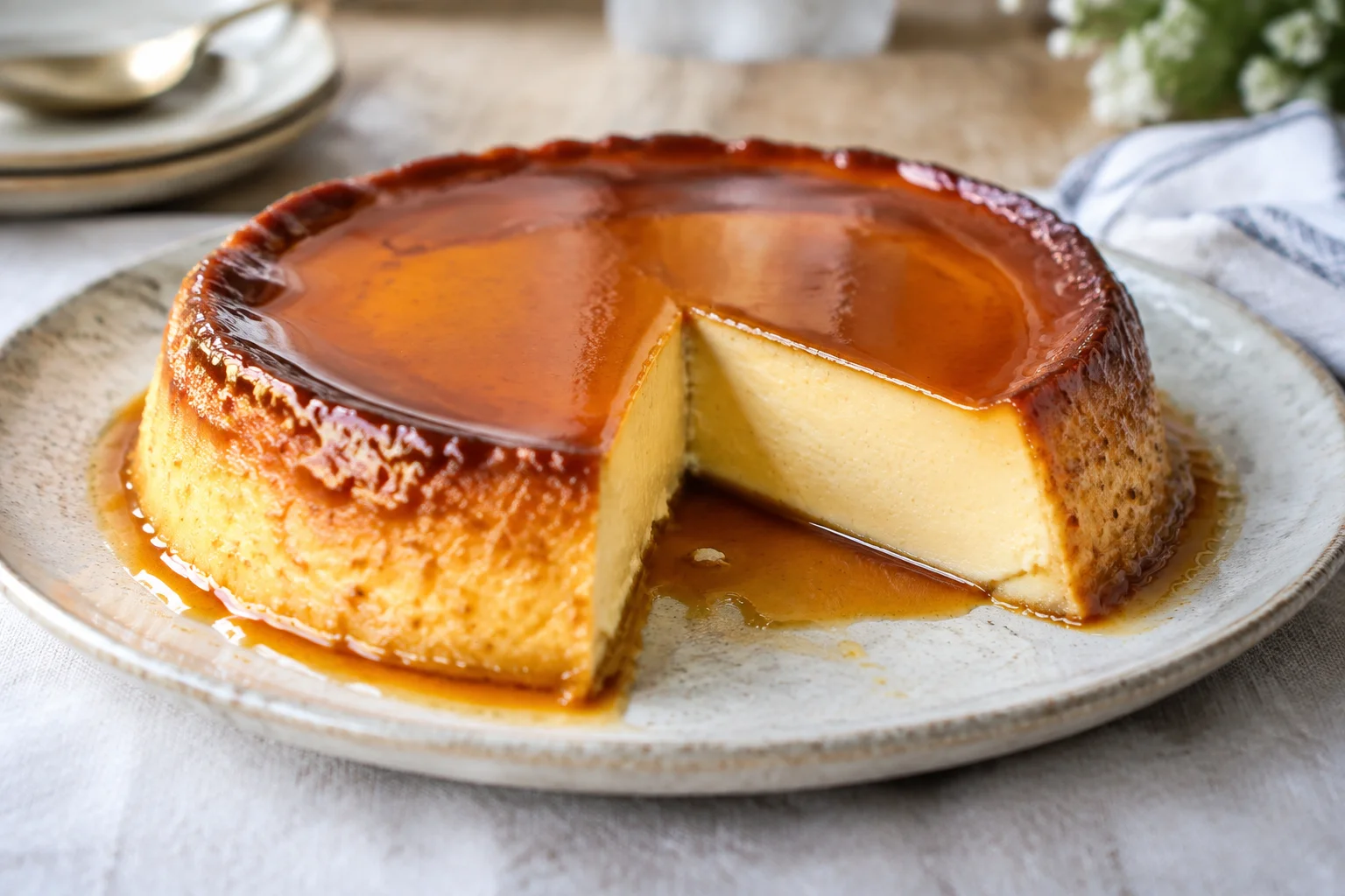 Flan pâtissier à la vanille au bain-marie et caramel ambré