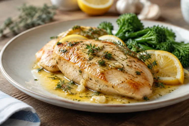 Blancs de poulet au citron, beurre et ail confit
