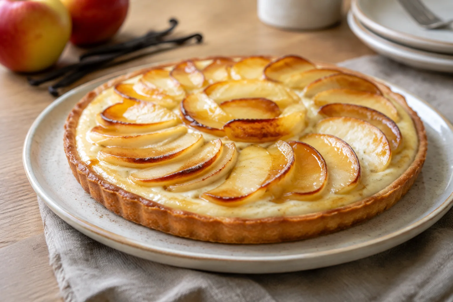 Tarte fine pommes-mascarpone à la vanille, pâte croustillante