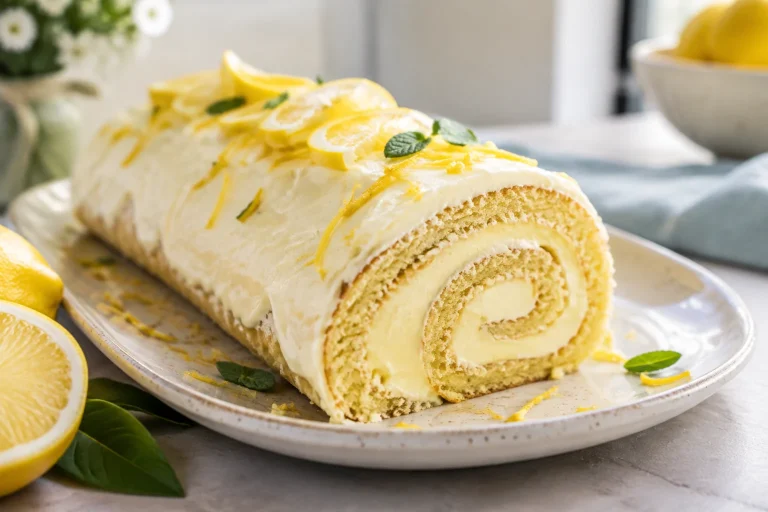 Biscuit roulé au citron façon bûche, crème onctueuse au lemon curd