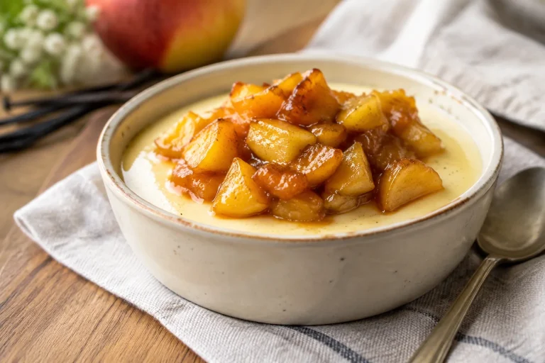 Crème au lait vanillée et pommes caramélisées au beurre