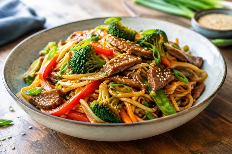 Nouilles Sautées au Bœuf et Légumes Croquants au Wok