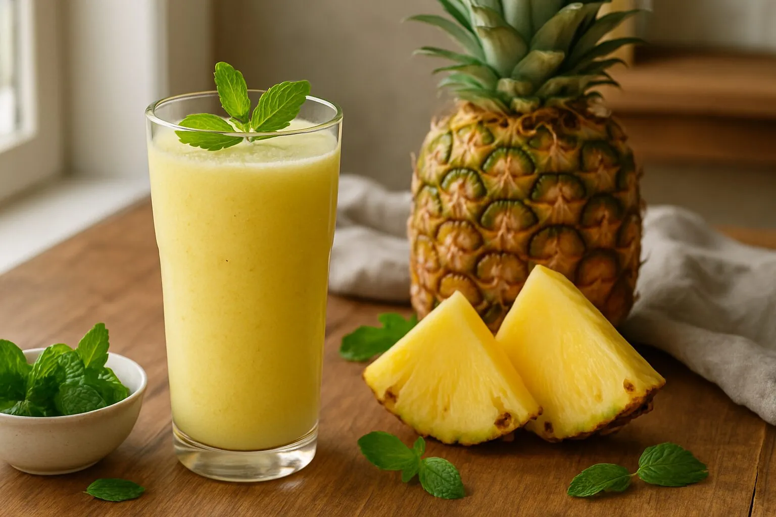 Jus d’ananas et menthe fraîche, onctueux et désaltérant