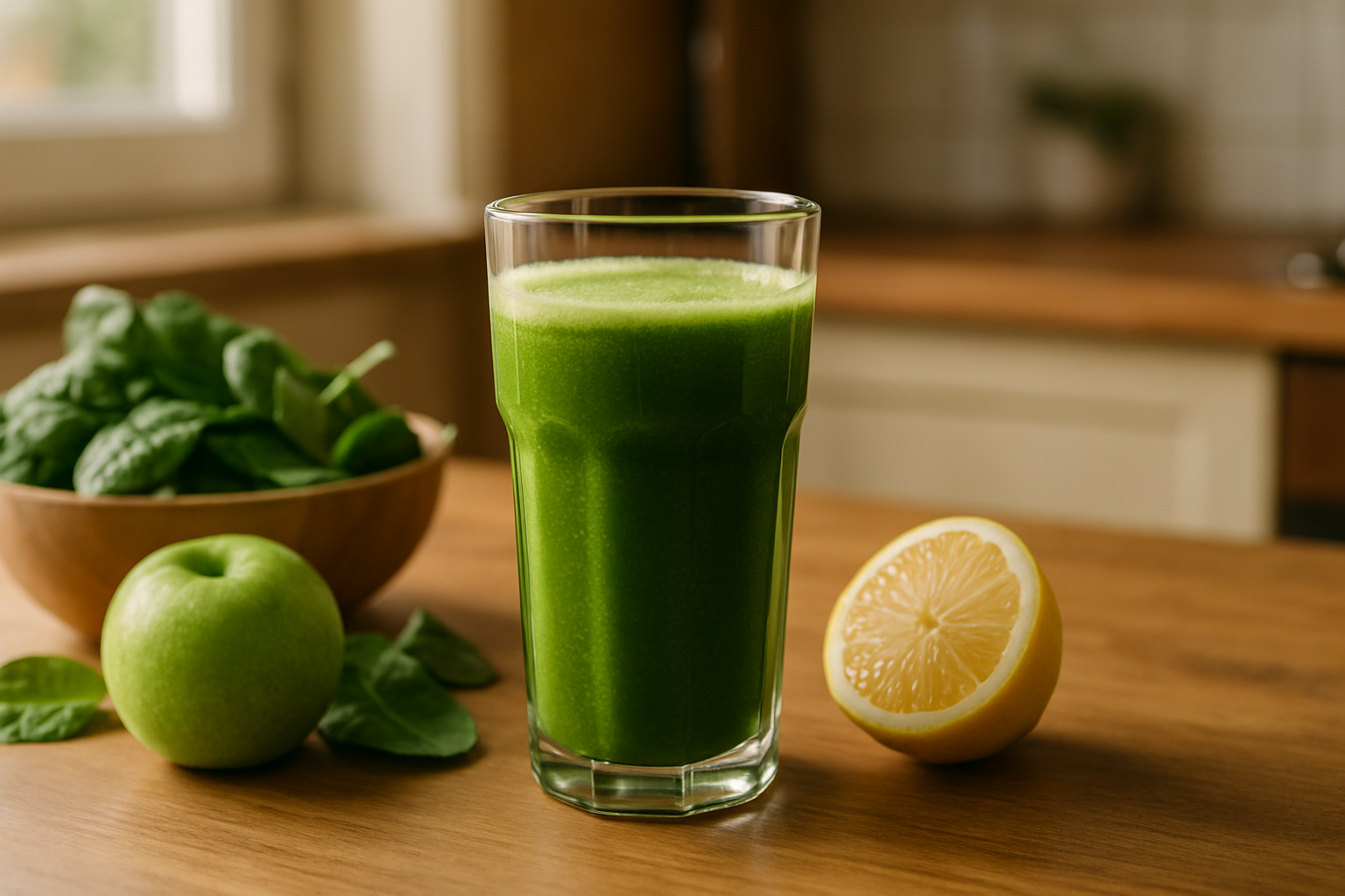 Jus vert épinards-pomme-citron à l’extracteur, texture soyeuse et vitalité immédiate