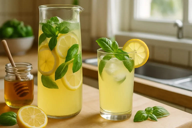 Limonade maison au miel, citron et basilic infusé