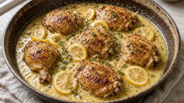 Poulet à la crème et à l’ail, onctueux et citronné