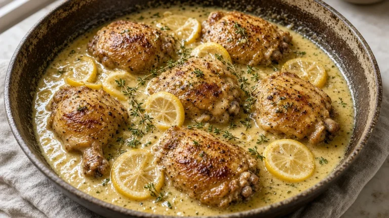 Poulet à la crème et à l’ail, onctueux et citronné