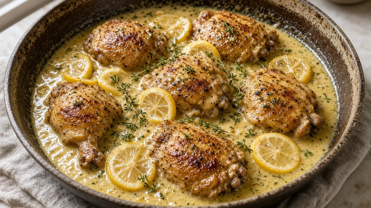 Poulet à la crème et à l’ail, onctueux et citronné